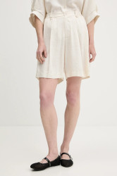 Lněné šortky Answear.LAB dámské, béžová barva, high waist