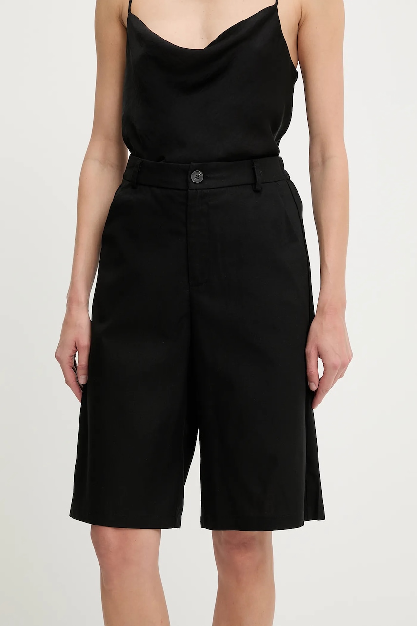 Lněné šortky Answear.LAB dámské, černá barva, high waist