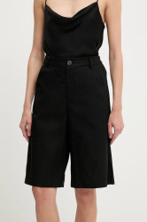 Lněné šortky Answear.LAB dámské, černá barva, high waist