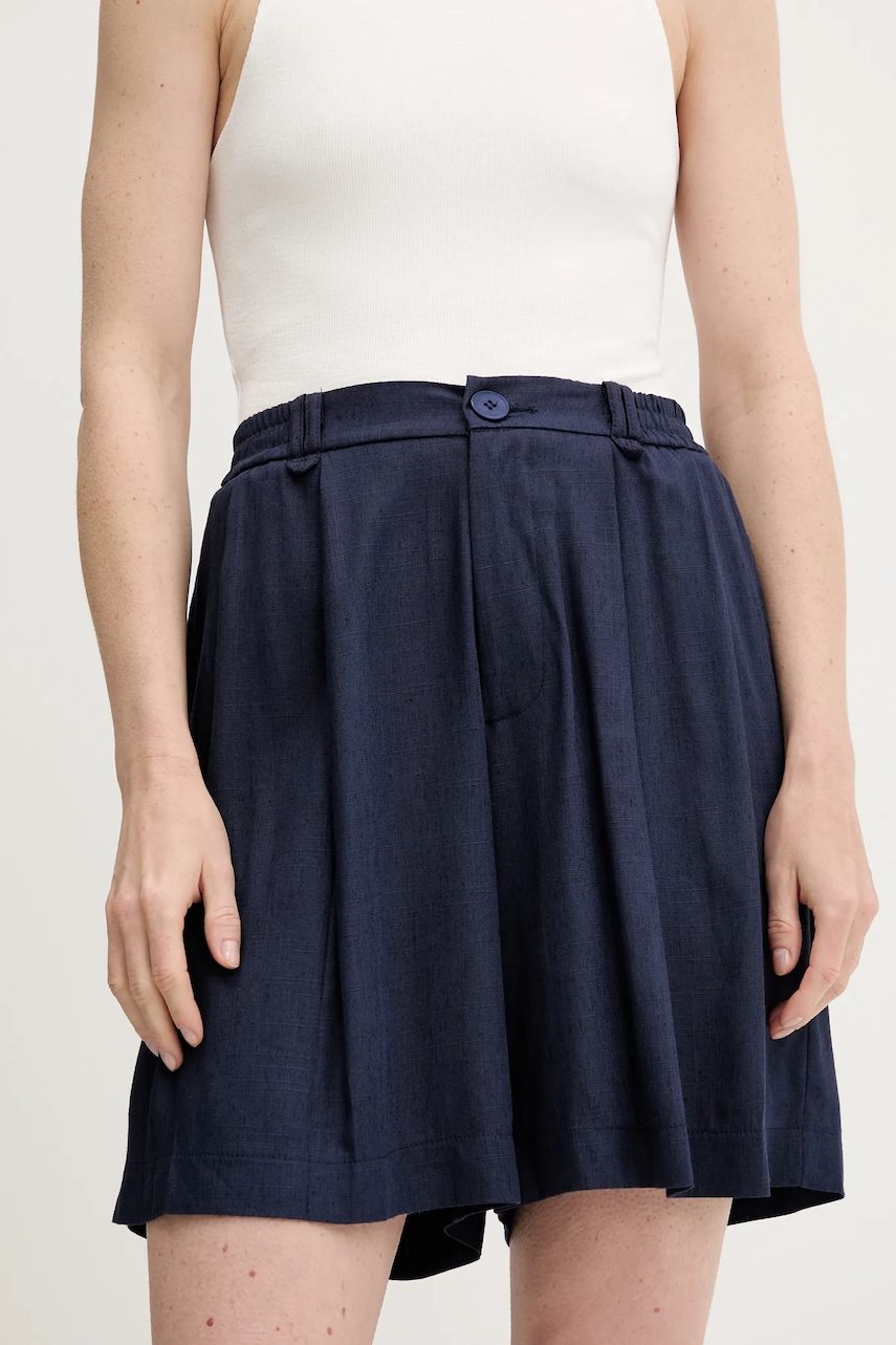 Lněné šortky Answear.LAB dámské, tmavomodrá barva, high waist