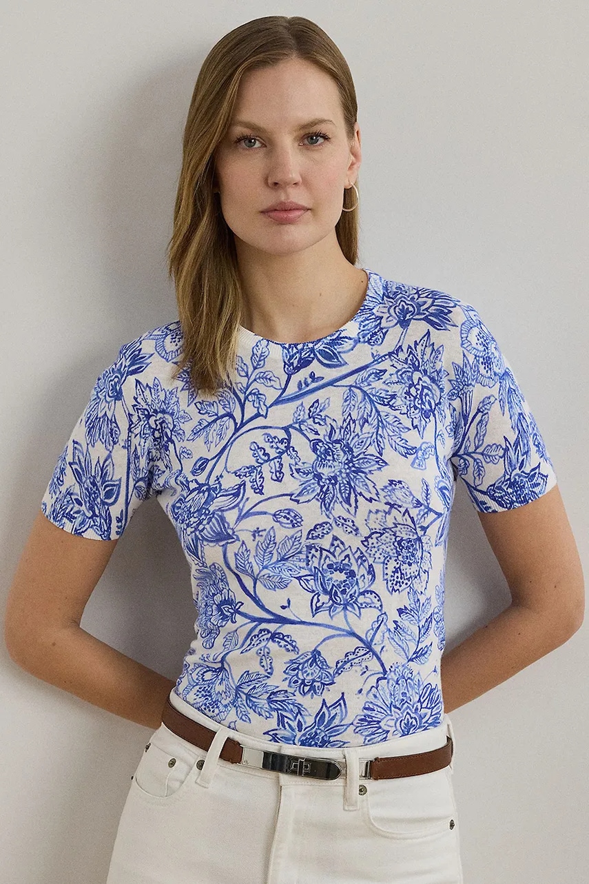 Lněný svetr Lauren Ralph Lauren dámský, bílá barva, 200971168