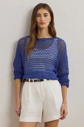 Lněný svetr Lauren Ralph Lauren dámský, modrá barva, 200971146