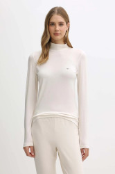 Lounge tričko s dlouhým rukávem s příměsí vlny Emporio Armani Underwear béžová barva, s pologolfem, EW002039 AF15361