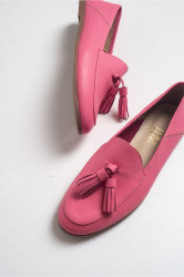 LuviShoes F04 Pink Skin Genuine Leather Tassel Women's Loafer Shoes