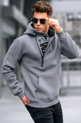 Madmext Smoked Zipper Detailed Hooded Sweatshirt 1767