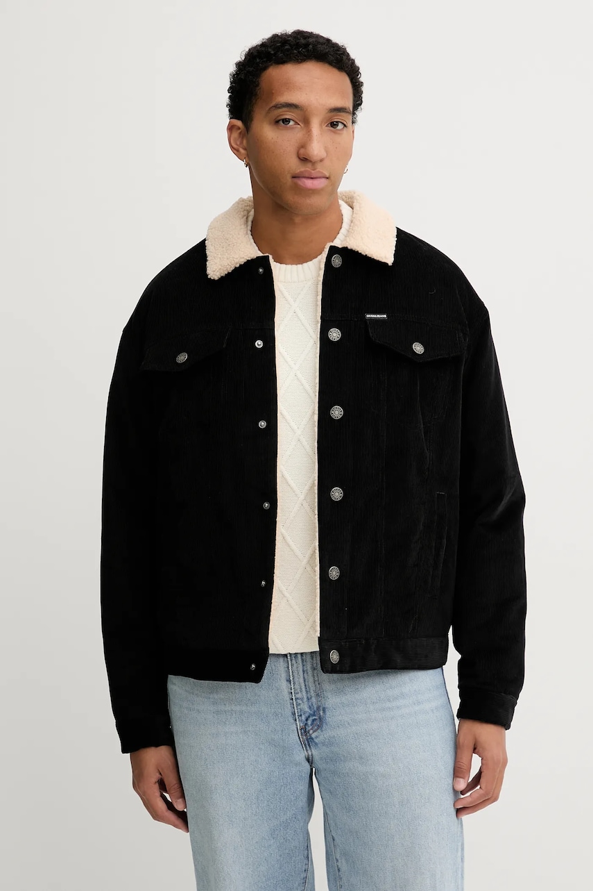 Manšestrová bunda Guess Jeans černá barva, přechodná, M5BL1F W2061