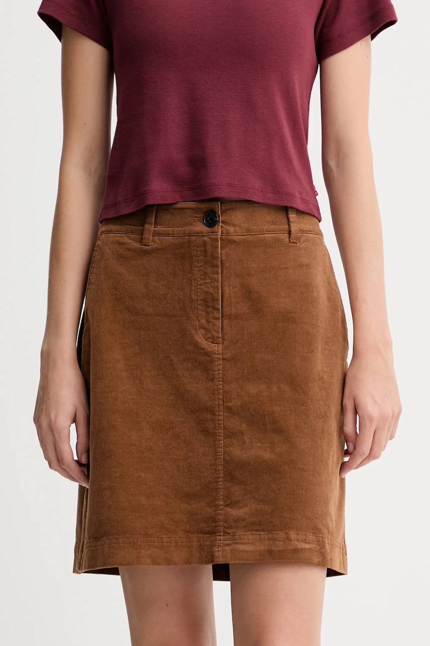 Manšestrová sukně Marc O'Polo hnědá barva, mini, pouzdrová, M08103420087