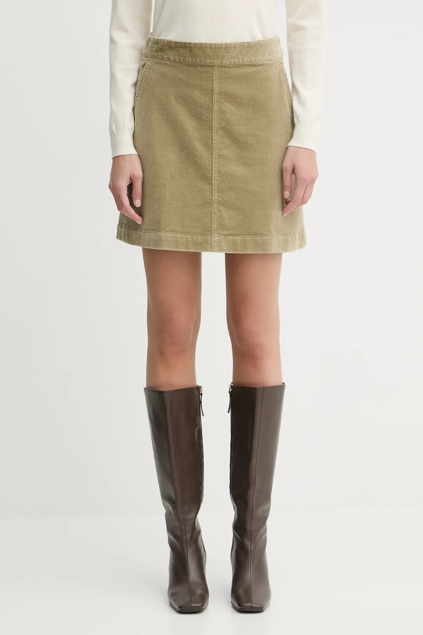 Manšestrová sukně Marc O'Polo zelená barva, mini, áčková, 5000007099