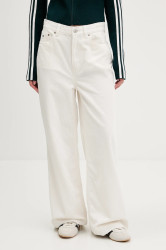 Manšestrové kalhoty Tommy Jeans dámské, bílá barva, zvony, high waist, DW0DW21700