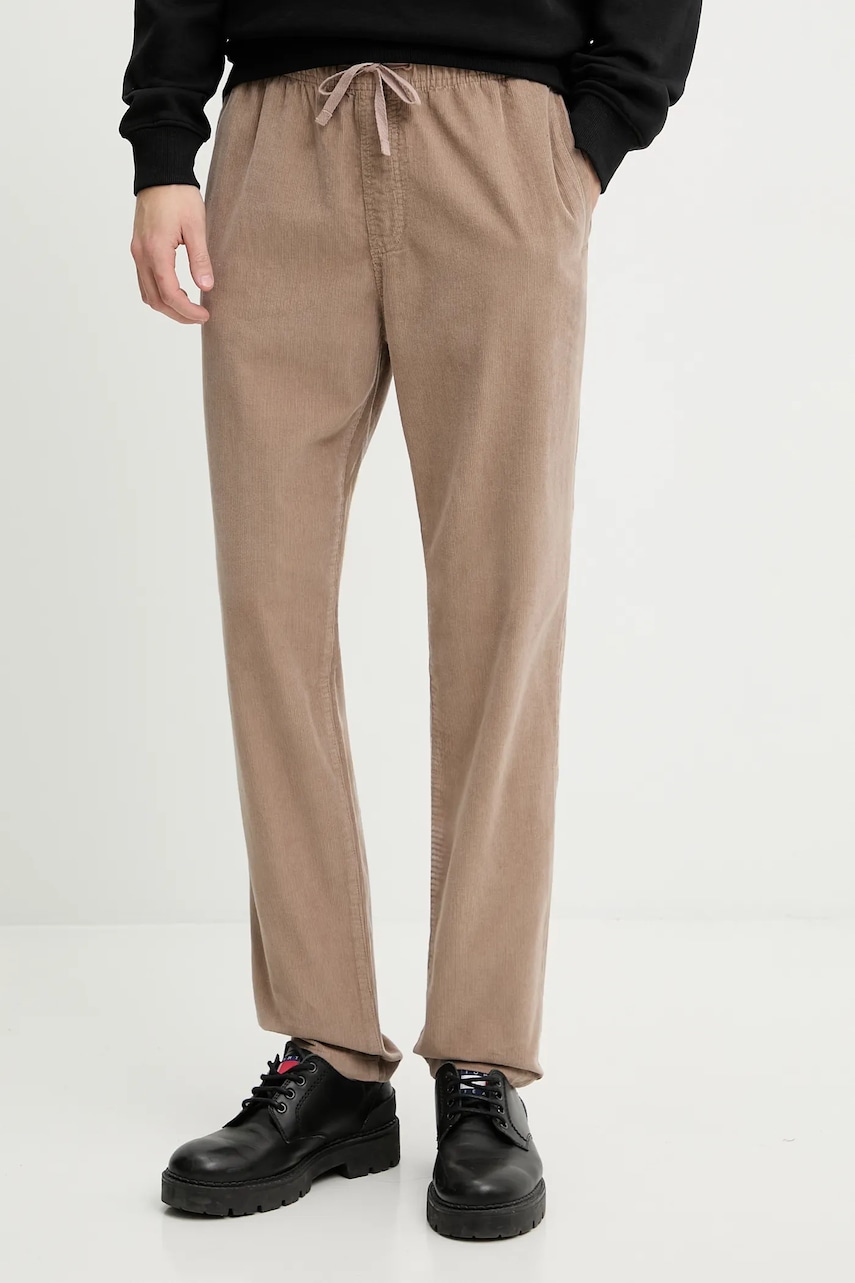 Manšestrové kalhoty Tommy Jeans pánské, hnědá barva, DM0DM21997