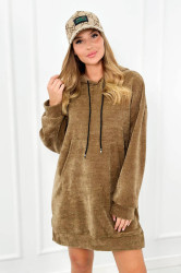 Manšestrové šaty s kapucí Camel