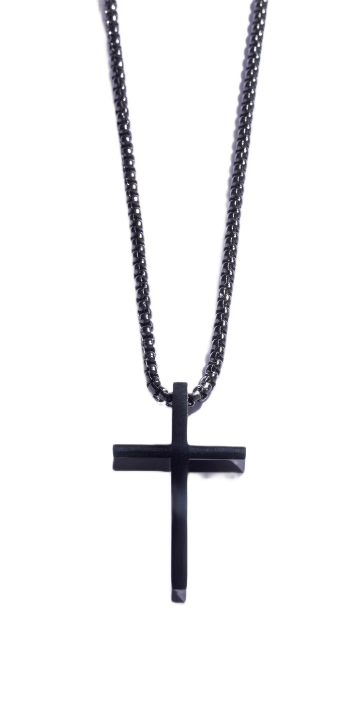 Marc Malone Nadčasový černý náhrdelník z oceli Kříž MCGN5048B