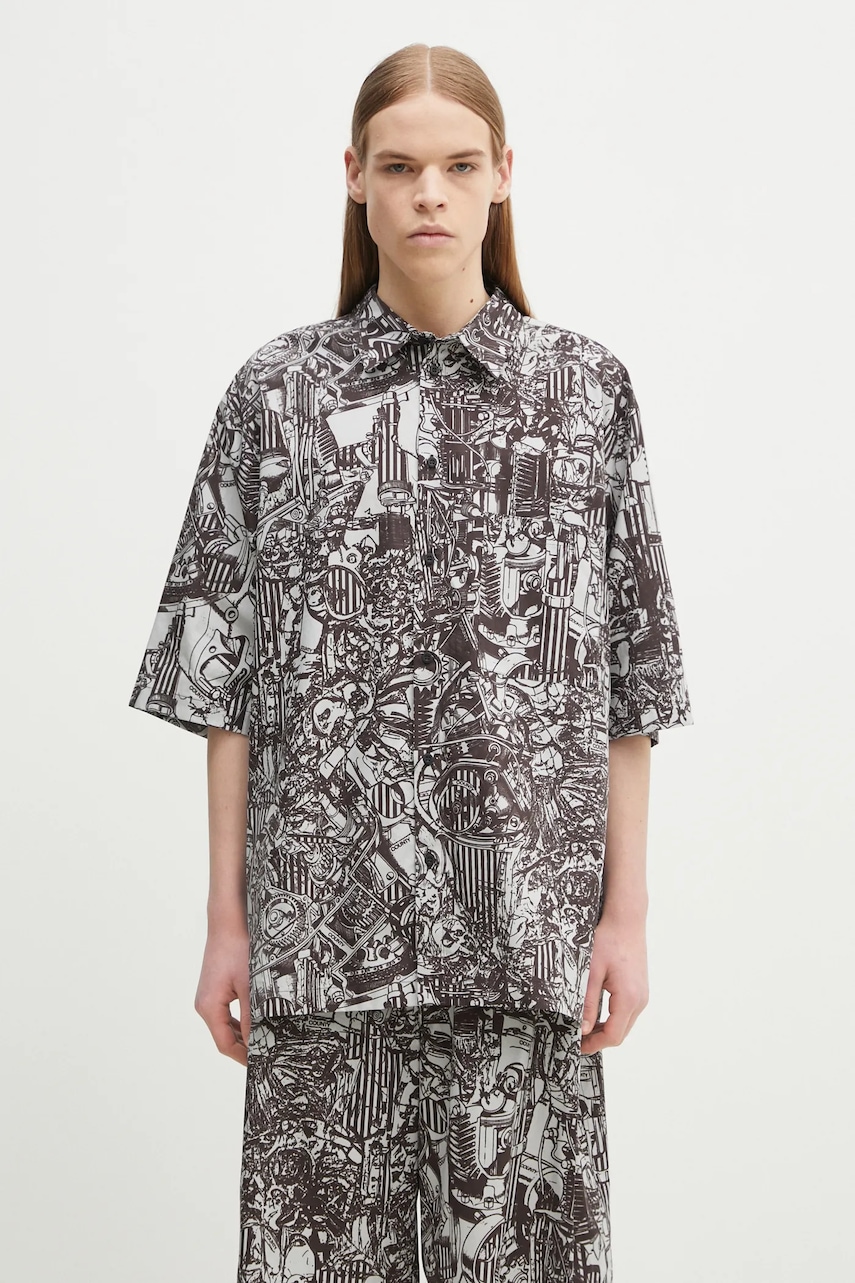 Marcelo Burlon  Bavlněná košile  Aop Mech Bowling Shirt Dark Grey Medium