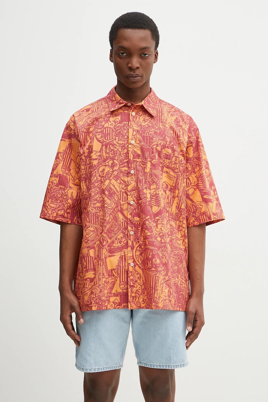 Marcelo Burlon  Bavlněná košile  Aop Mech Bowling Shirt Orange Burgundy