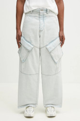 Marcelo Burlon  Bavlněné džíny  Bleach Denim Wide Cargo Light Blue No Co