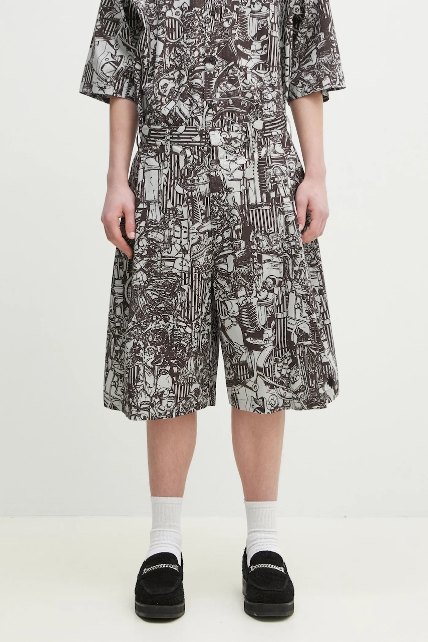 Marcelo Burlon  Bavlněné šortky  Aop Mech Pajama Shorts Dark Grey Medium