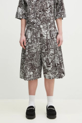 Marcelo Burlon  Bavlněné šortky  Aop Mech Pajama Shorts Dark Grey Medium