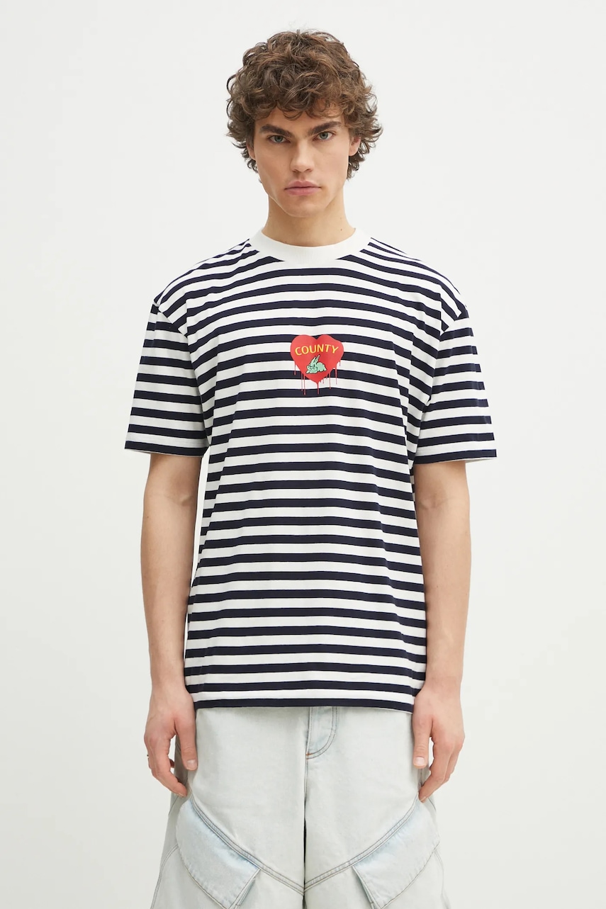 Marcelo Burlon  Bavlněné tričko  Bunny Heart Stripe Basic Tee White Navy