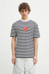 Marcelo Burlon  Bavlněné tričko  Bunny Heart Stripe Basic Tee White Navy