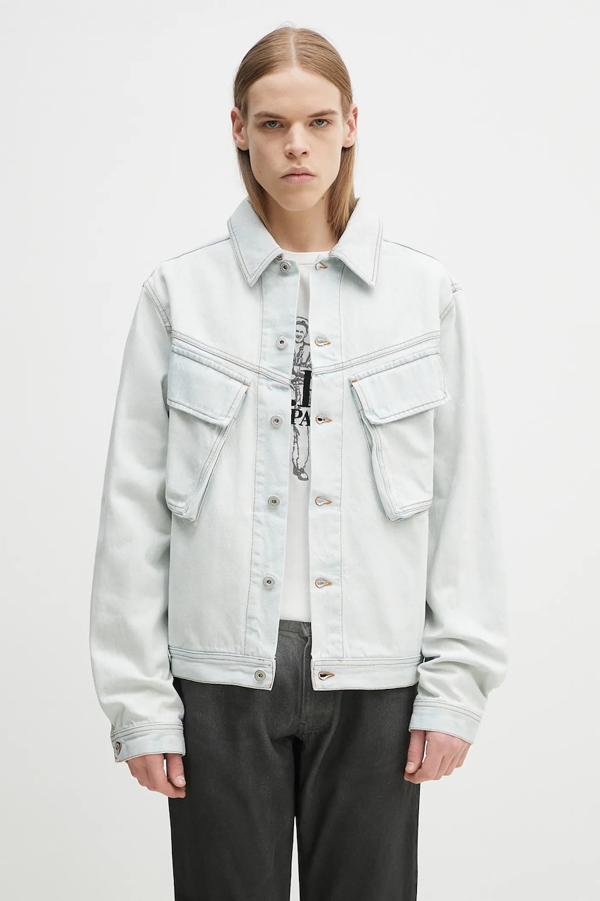 Marcelo Burlon  Džínová bunda  Bleach Denim Cargo Jacket Light Blue No