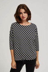 Marisse Blouse With A Geometric Pattern, White And Navy Blue