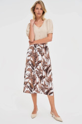 Marisse Brown Plant Print Midi Skirt
