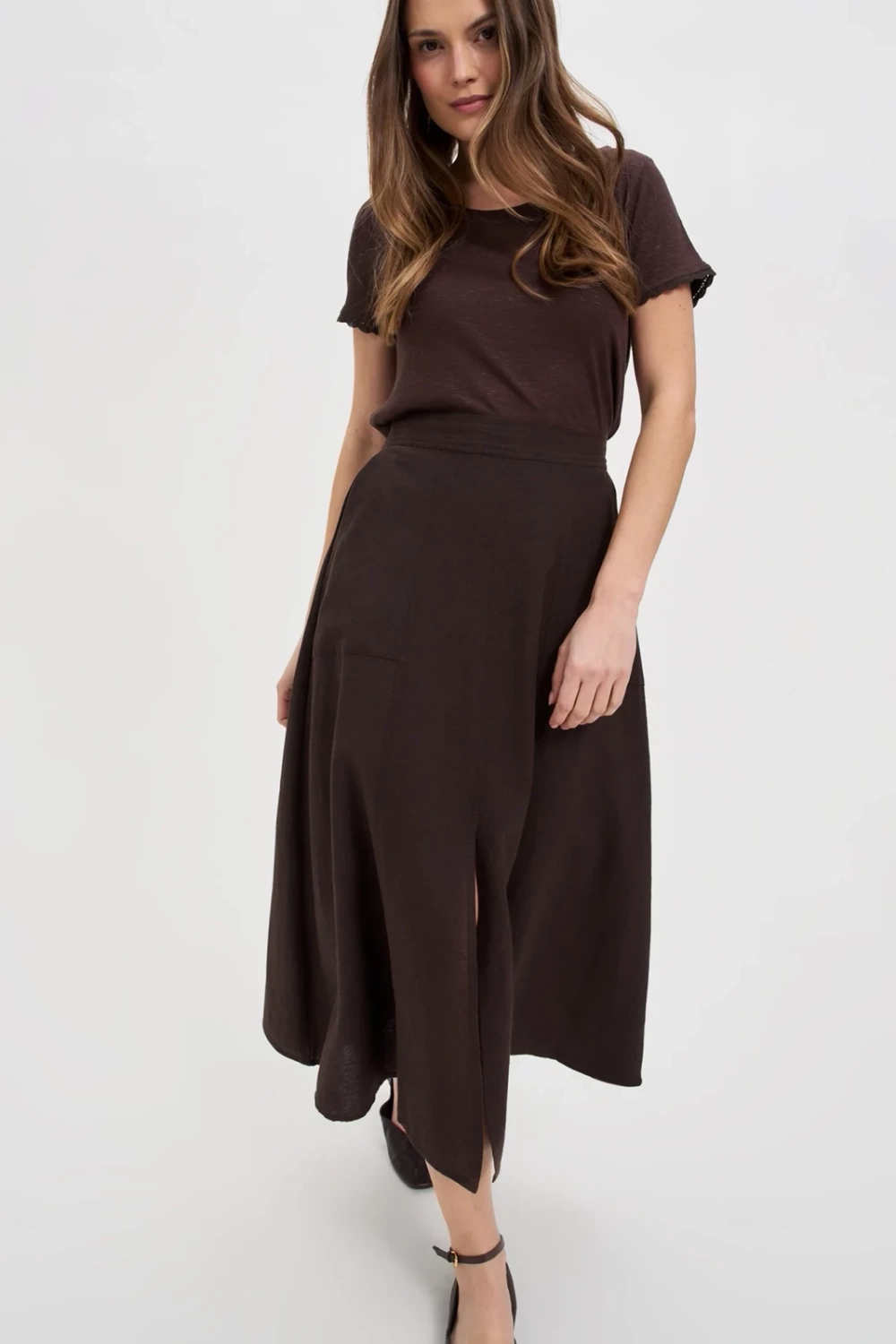 Marisse Brown Skirt With A Slit