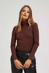 Marisse Chestnut Ribbed Turtleneck Blouse