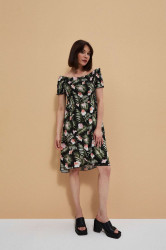 Marisse Dress With A Floral Motif L-Su-3757 Black