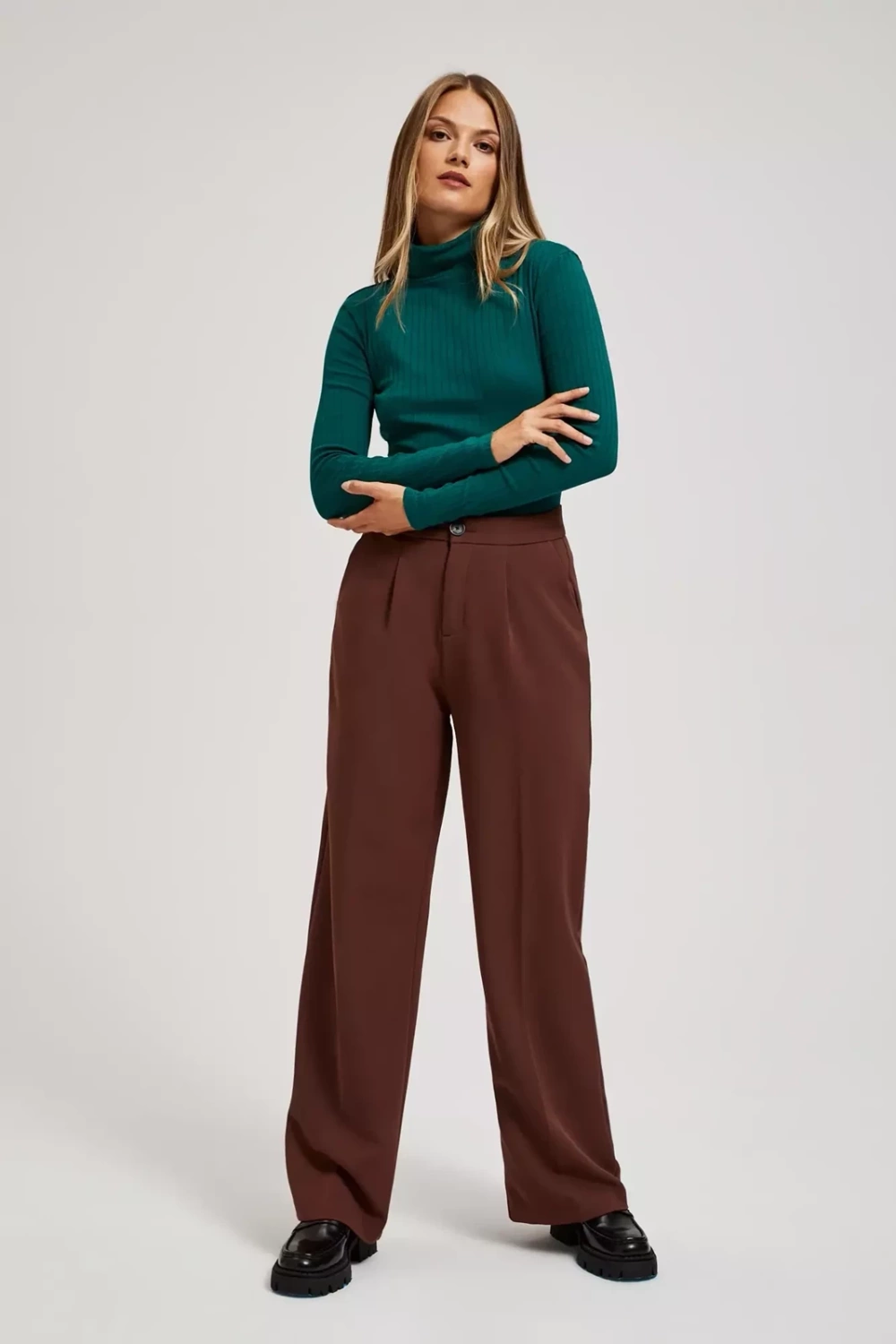 Marisse Emerald Ribbed Turtleneck Blouse