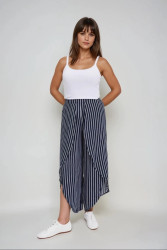 Marisse Navy Blue Striped Culottes