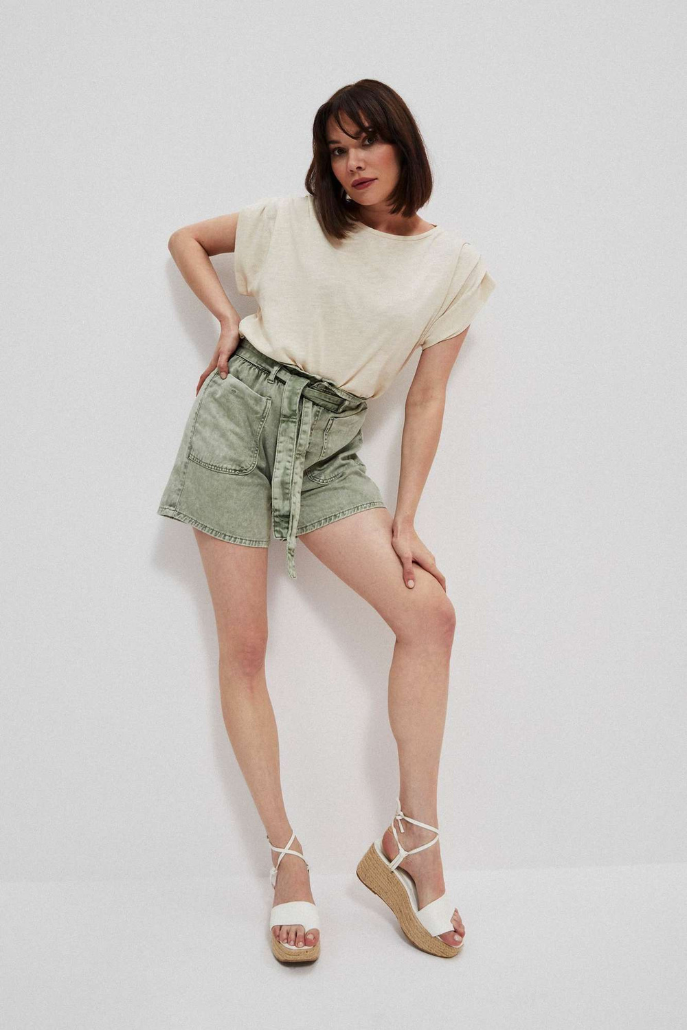 Marisse Paperbag Denim Shorts L-Sh-3713 Cold Brown