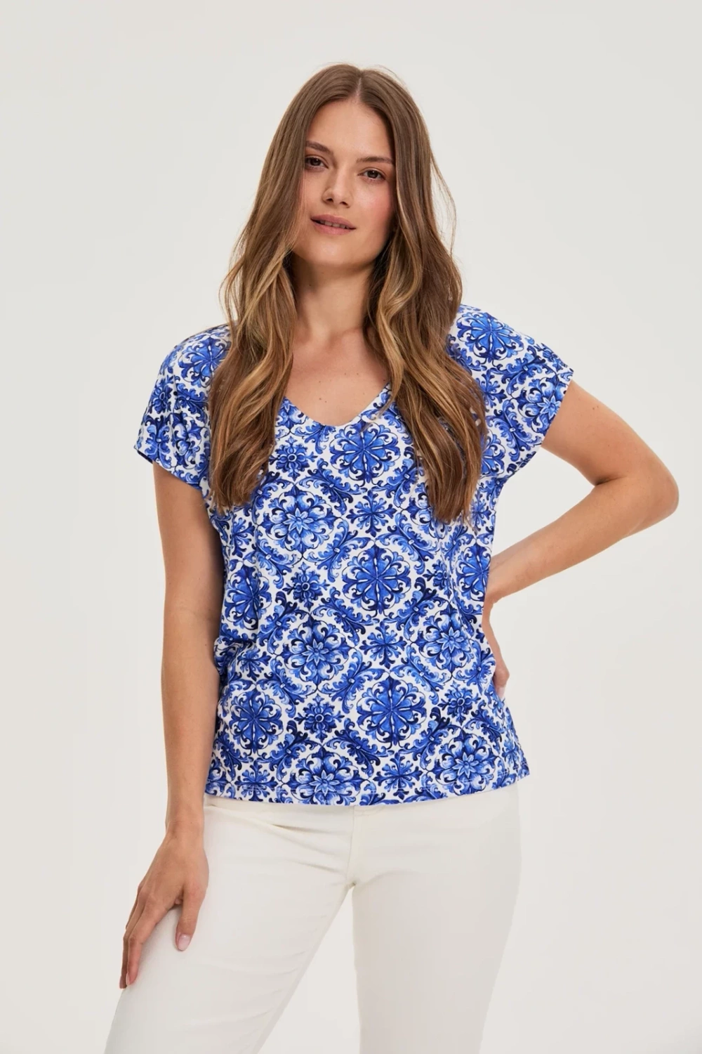 Marisse Patterned Blue Blouse