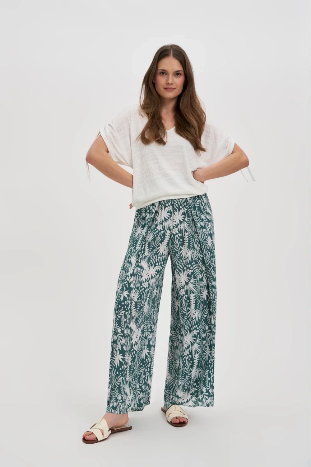 Marisse Patterned Green Viscose Trousers