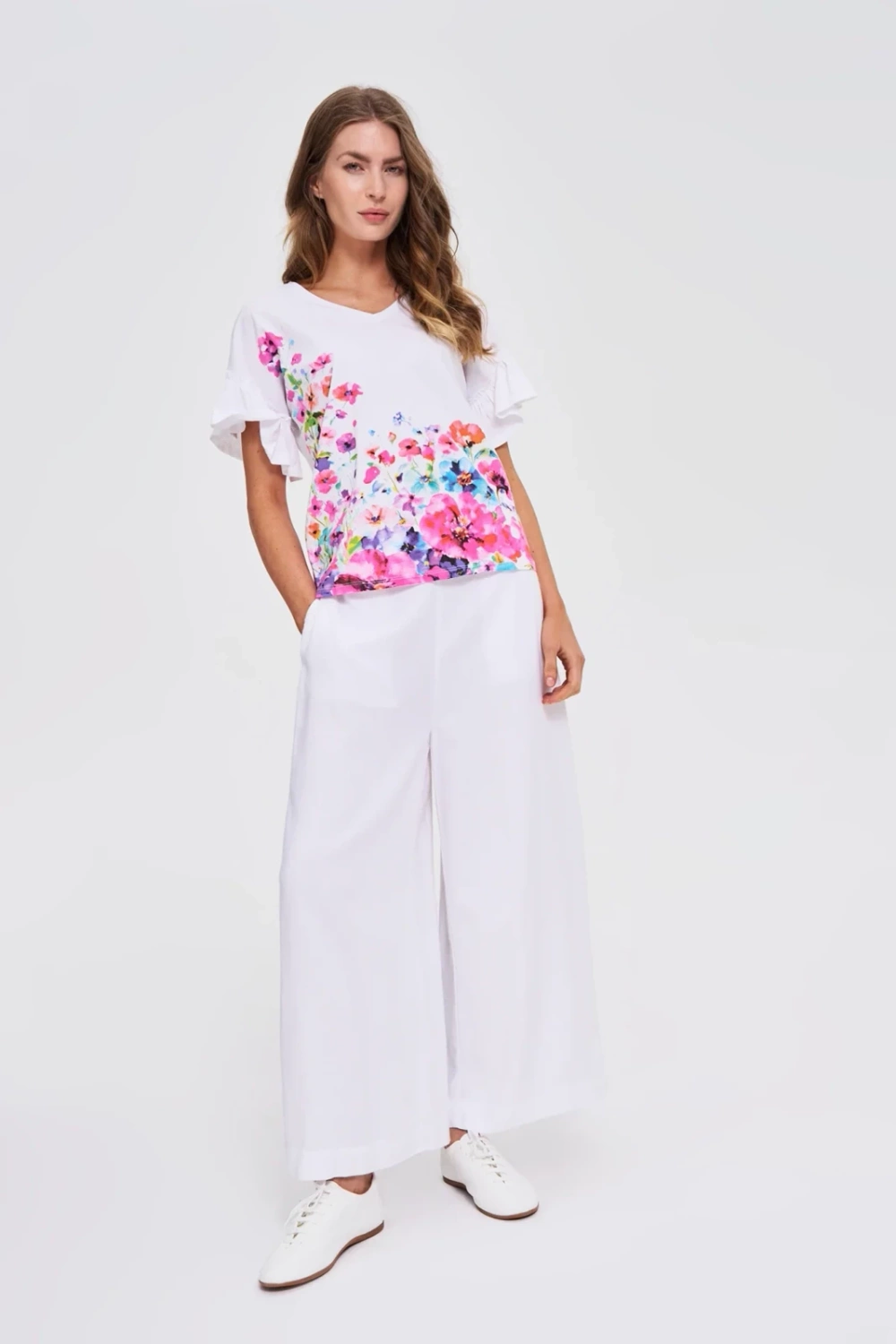 Marisse White Floral Print Blouse