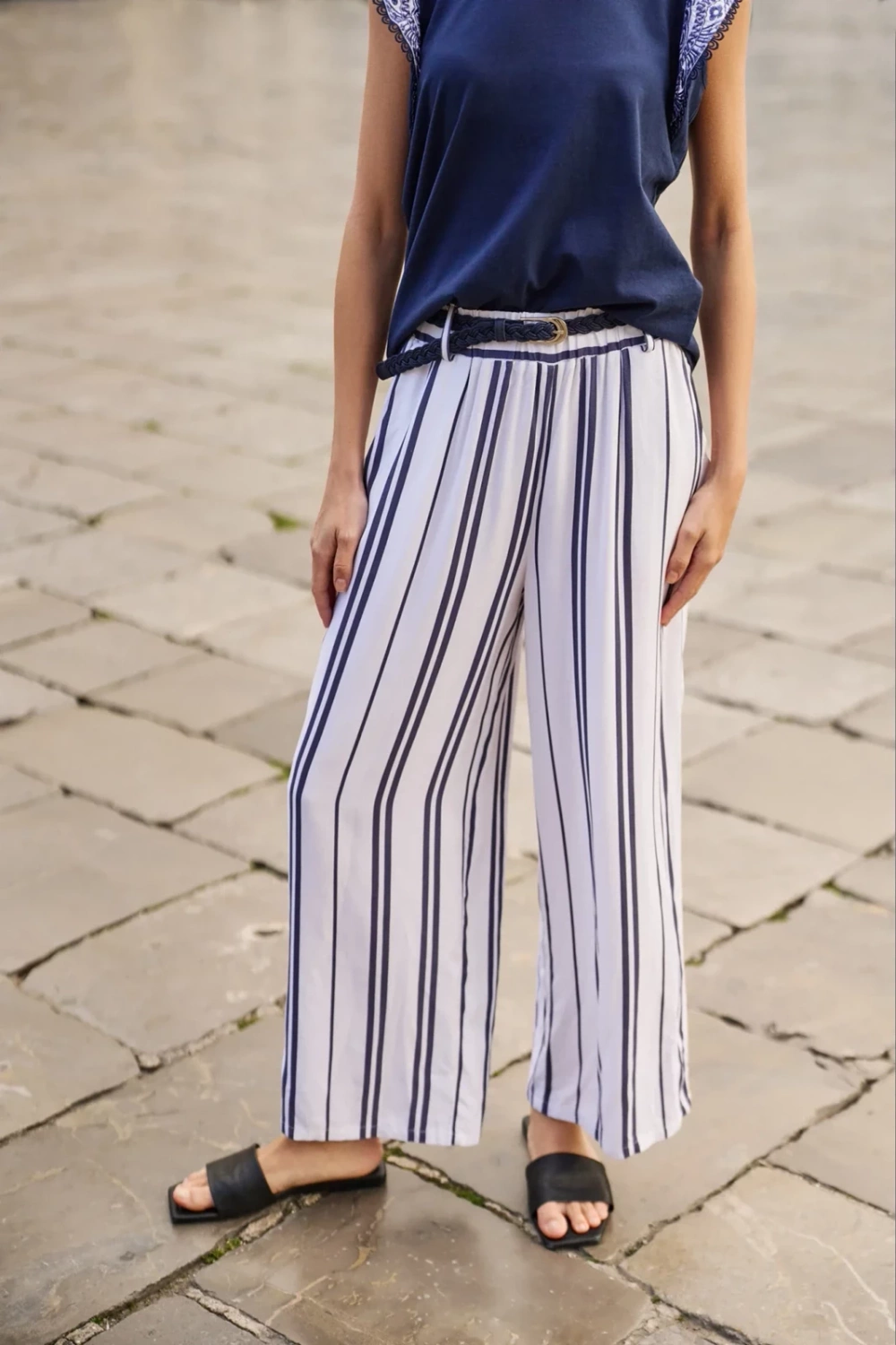 Marisse White Striped Viscose Trousers