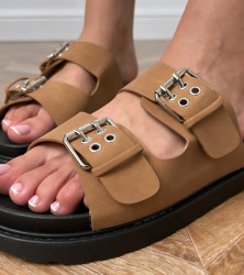 marka niezdefiniowana Brown flip-flops with buckles on straps Klinet