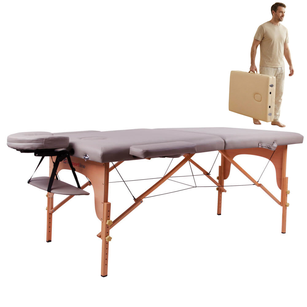 Masážní lehátko inSPORTline Taisage 186x70x62-84 cm 2-dílné dřevěné šedá