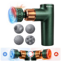Masážní pistole s hřejivým/chladivým nástavcem inSPORTline ChillFrost • 1800 mAh • 1600-2800 rpm • až 6 mm zelená