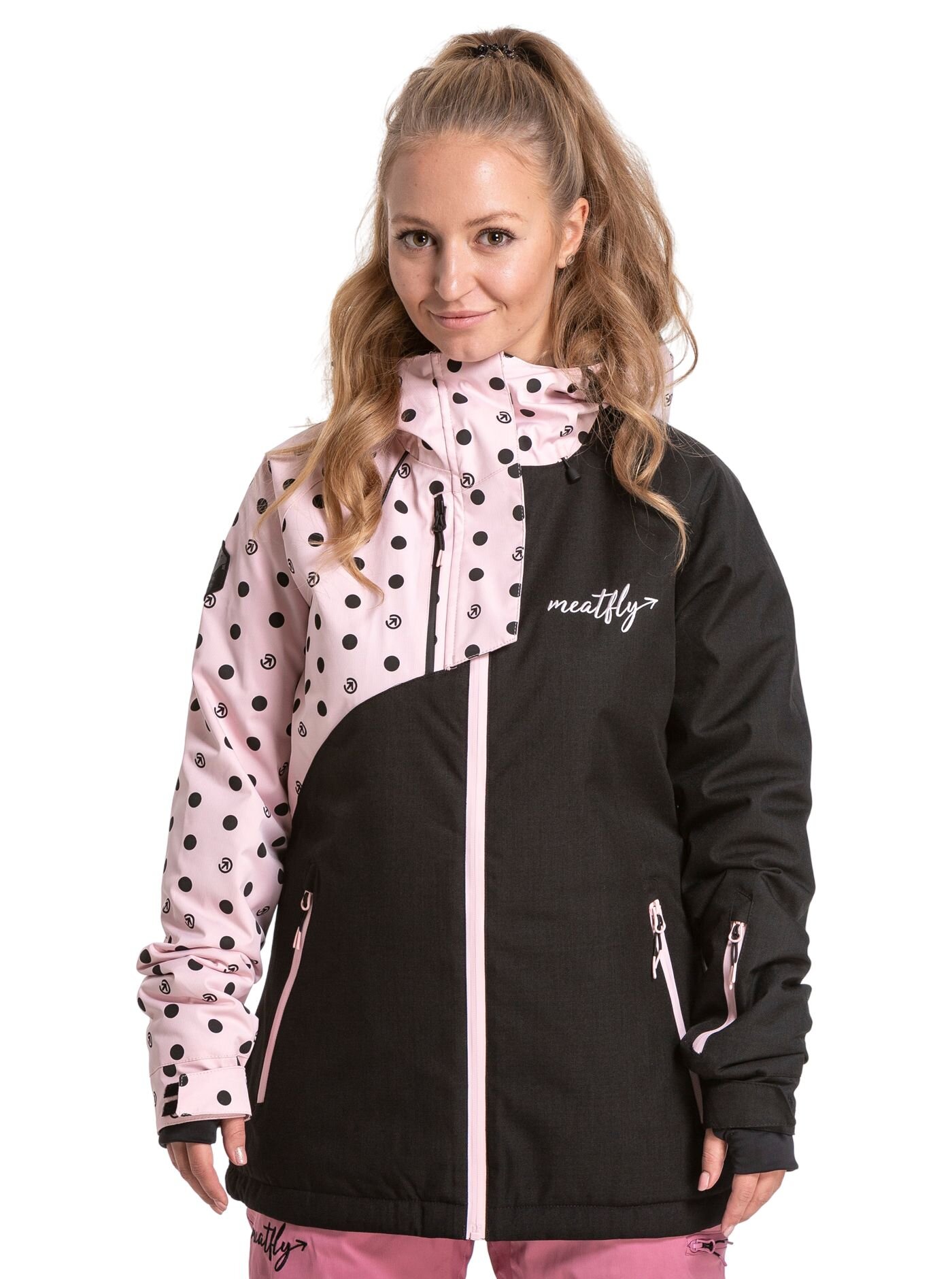 Meatfly dámská SNB & SKI bunda Deborah Pink Dots | Černá | Velikost XS