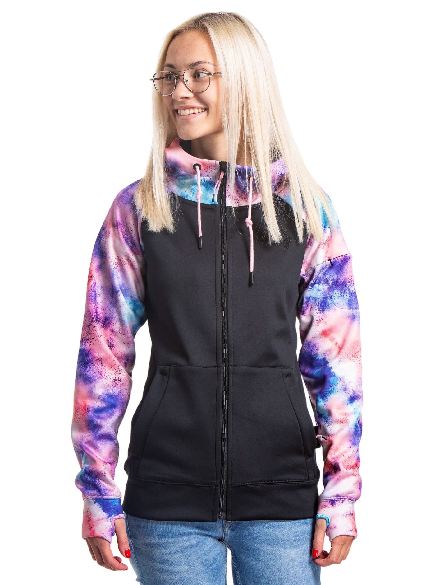 Meatfly dámská technická mikina Alisha Peach Aquarel/Black | Růžová | Velikost S