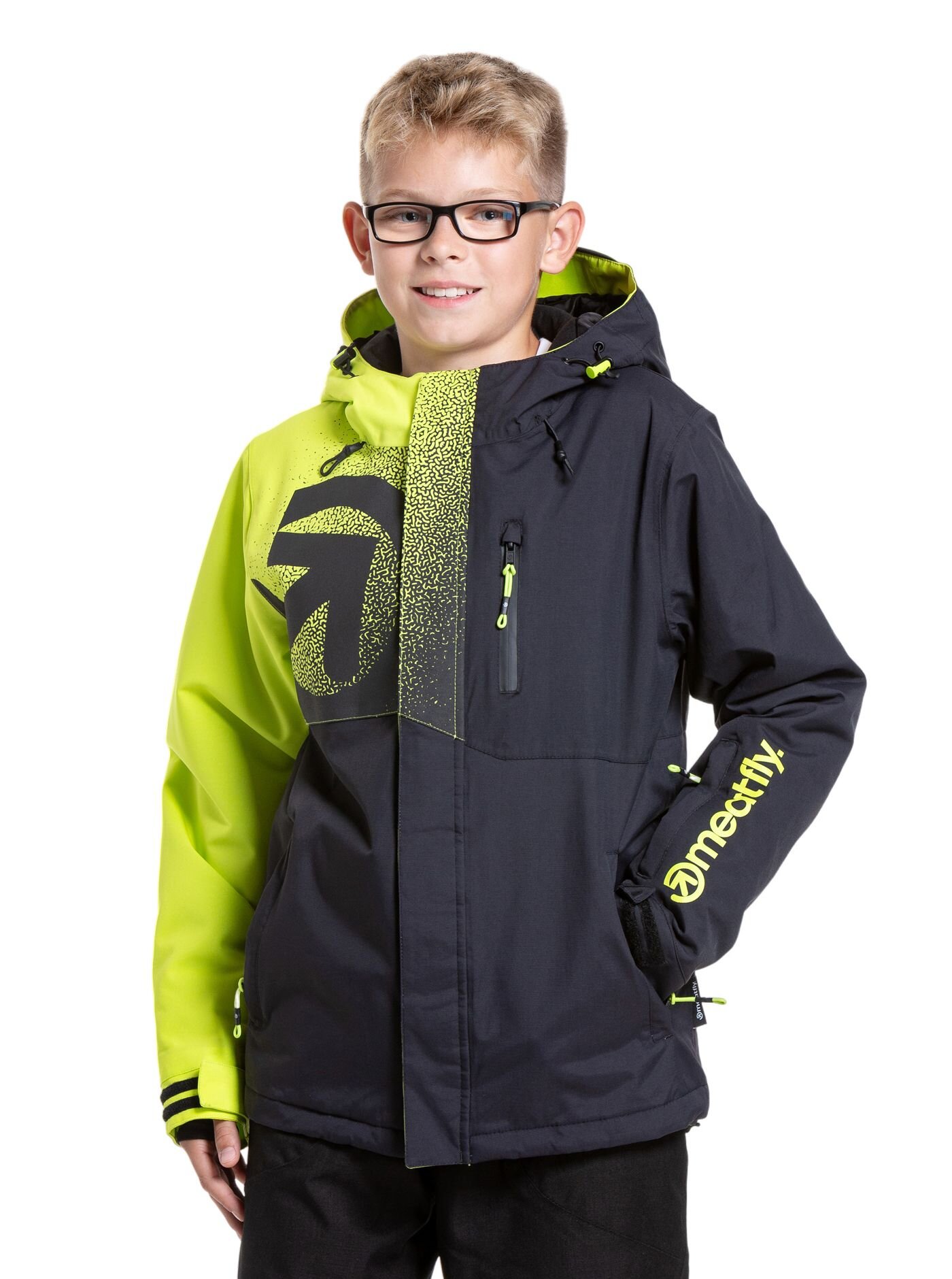 Meatfly dětská SNB & SKI bunda Bangito Acid Lime/Black | Zelená | Velikost 146