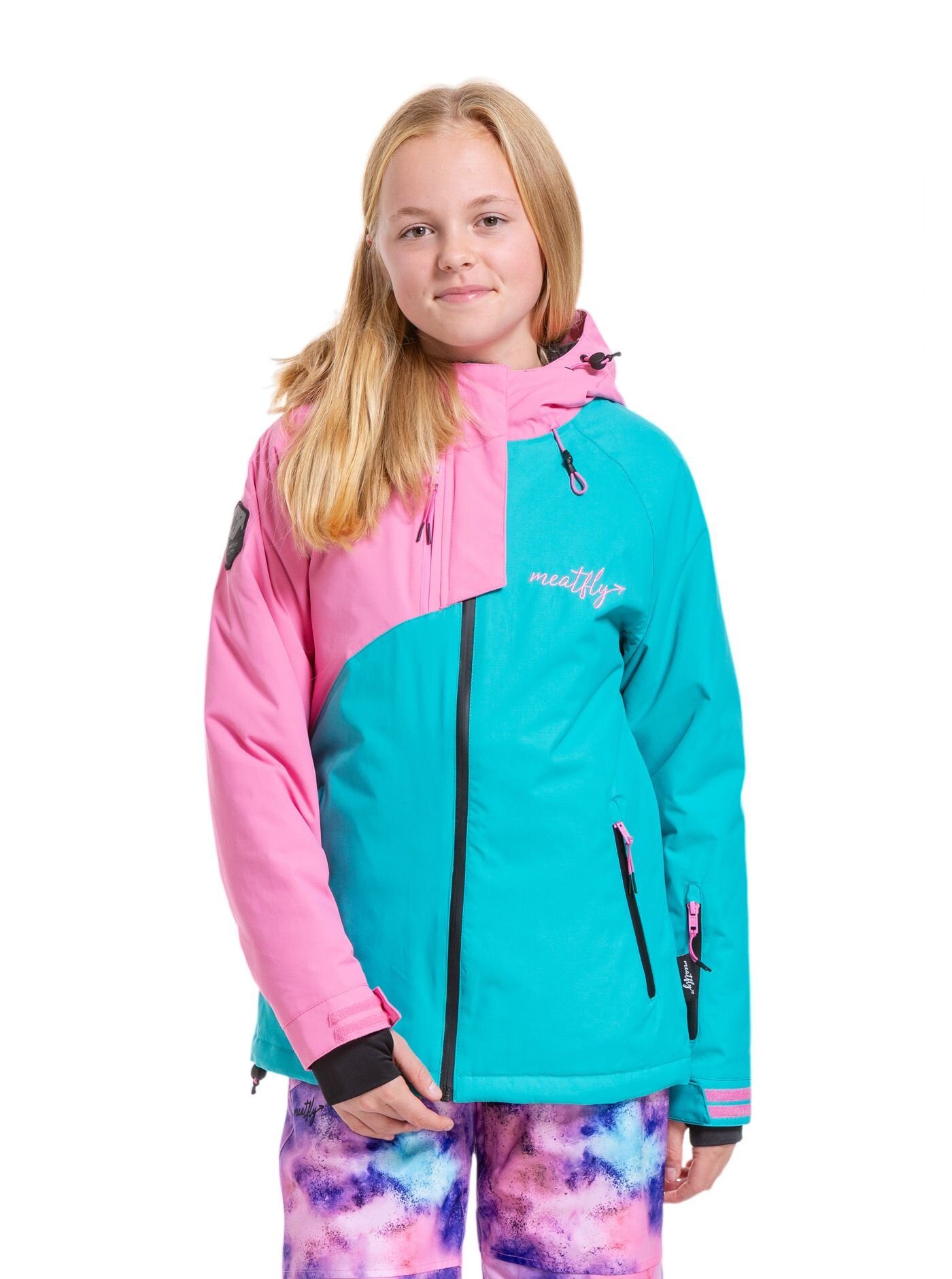 Meatfly dětská SNB & SKI bunda Deliah Hot Pink/Turquoise | Růžová | Velikost 134