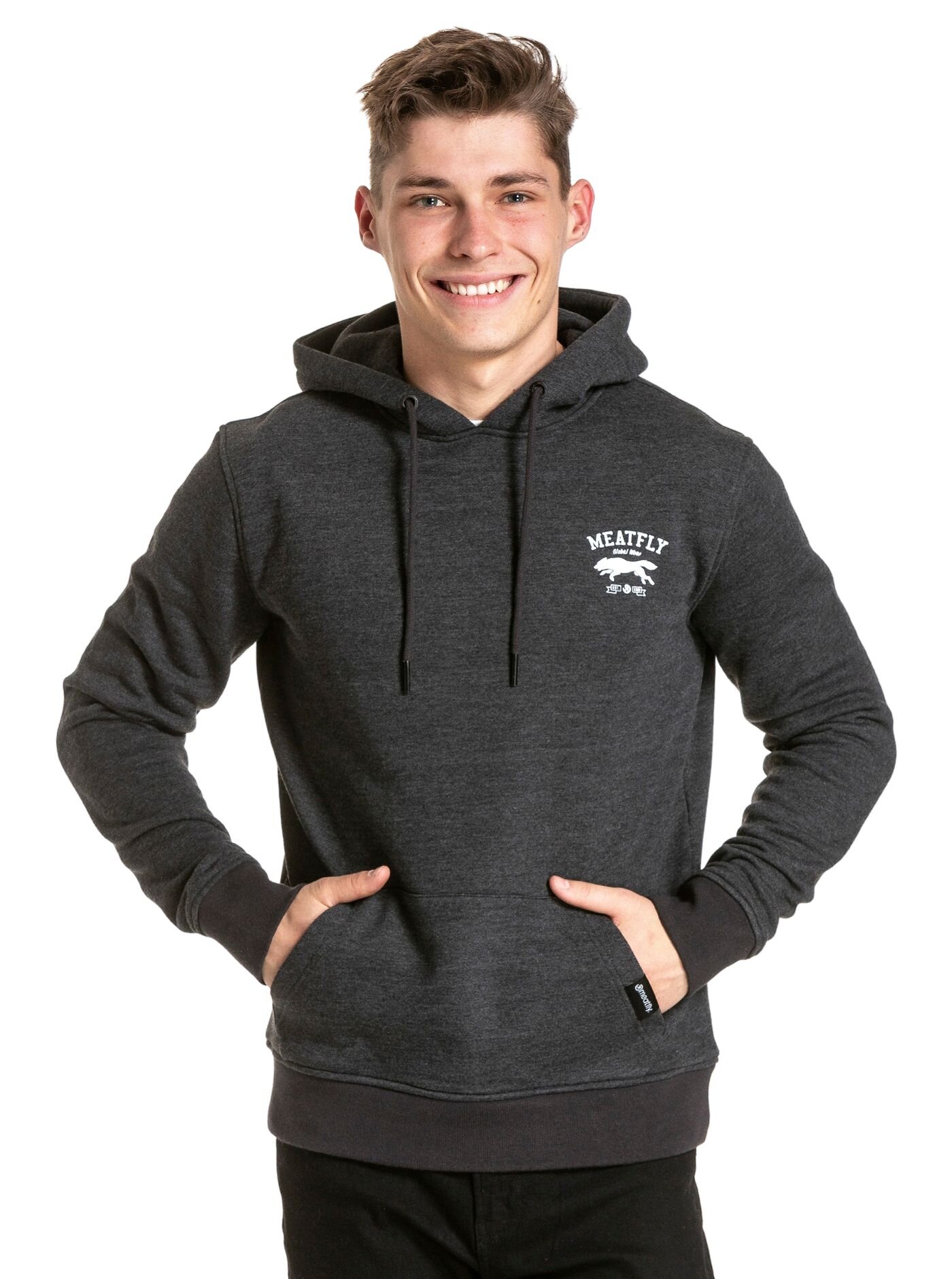 Meatfly pánská mikina Leader Of The Pack Hoodie Charcoal Heather | Šedá | Velikost M