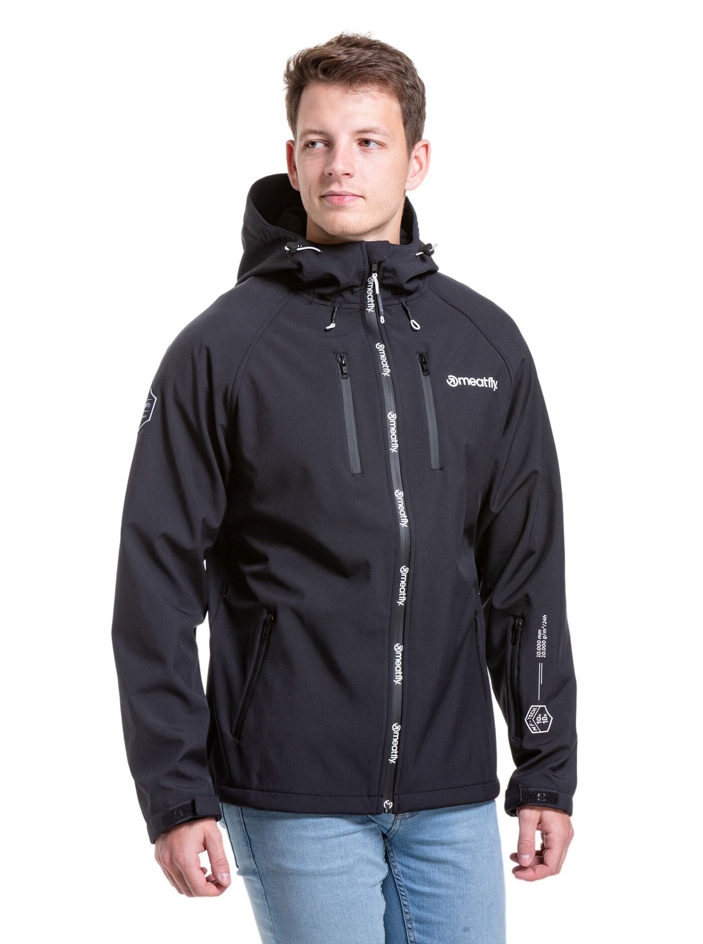 Meatfly pánská softshell bunda Rasmussen Logo Black | Černá | Velikost XXL