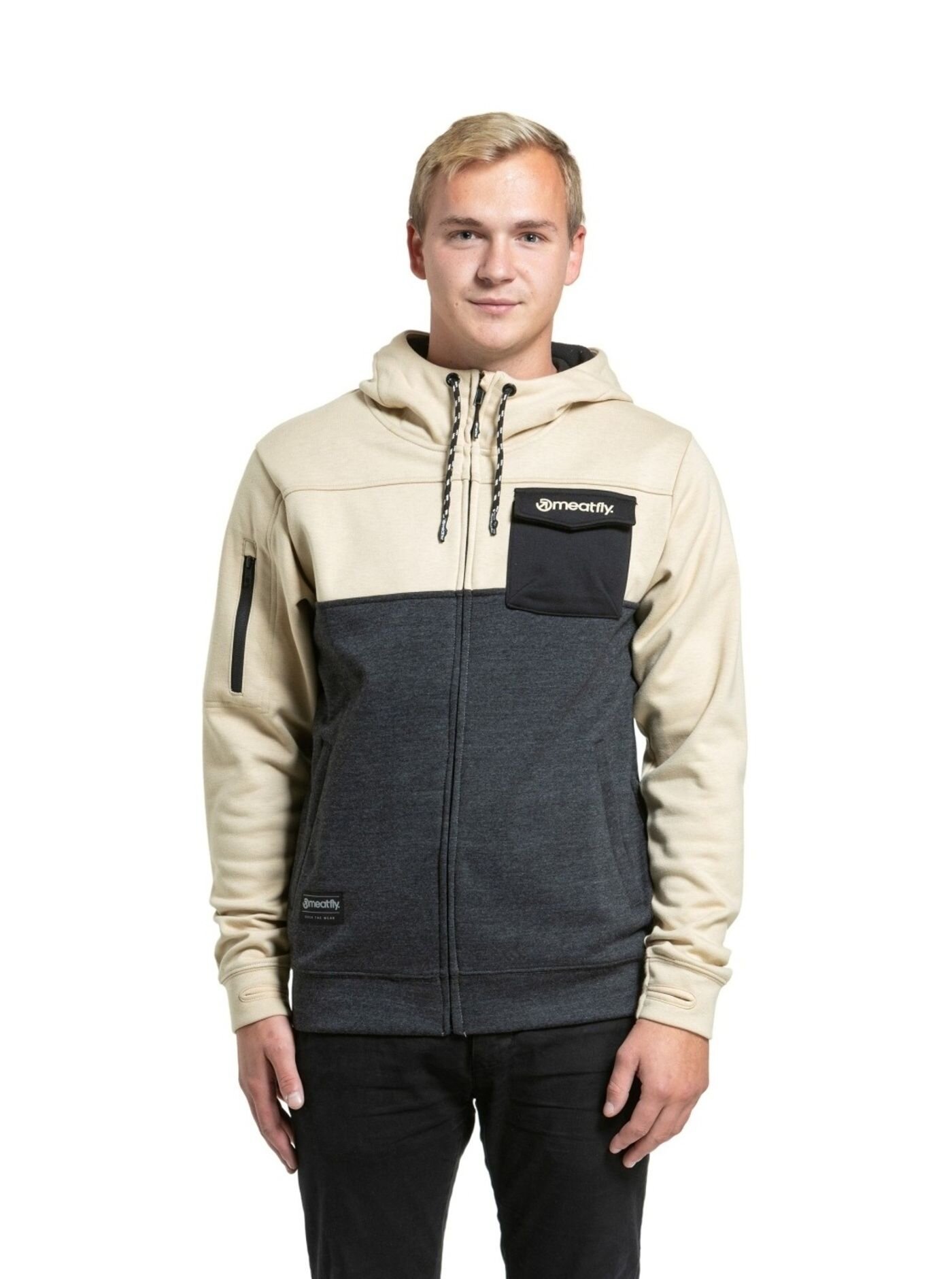 Meatfly pánská technická mikina Josh Sand / Black Heather | Černá | Velikost S