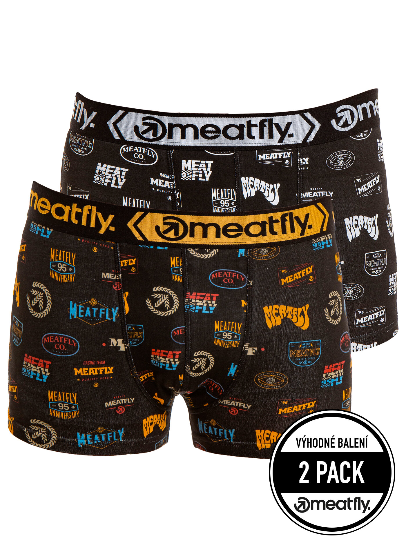 Meatfly pánské boxerky Balboa Boxershorts Double Pack Badges | Černá | Velikost S