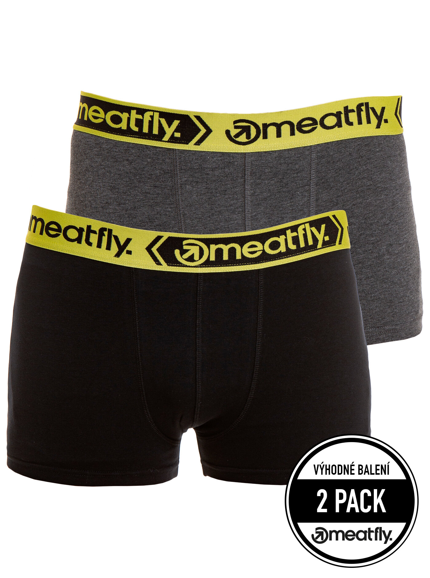 Meatfly pánské boxerky Balboa Boxershorts Double Pack Grey Heather/Black | Černá | Velikost S