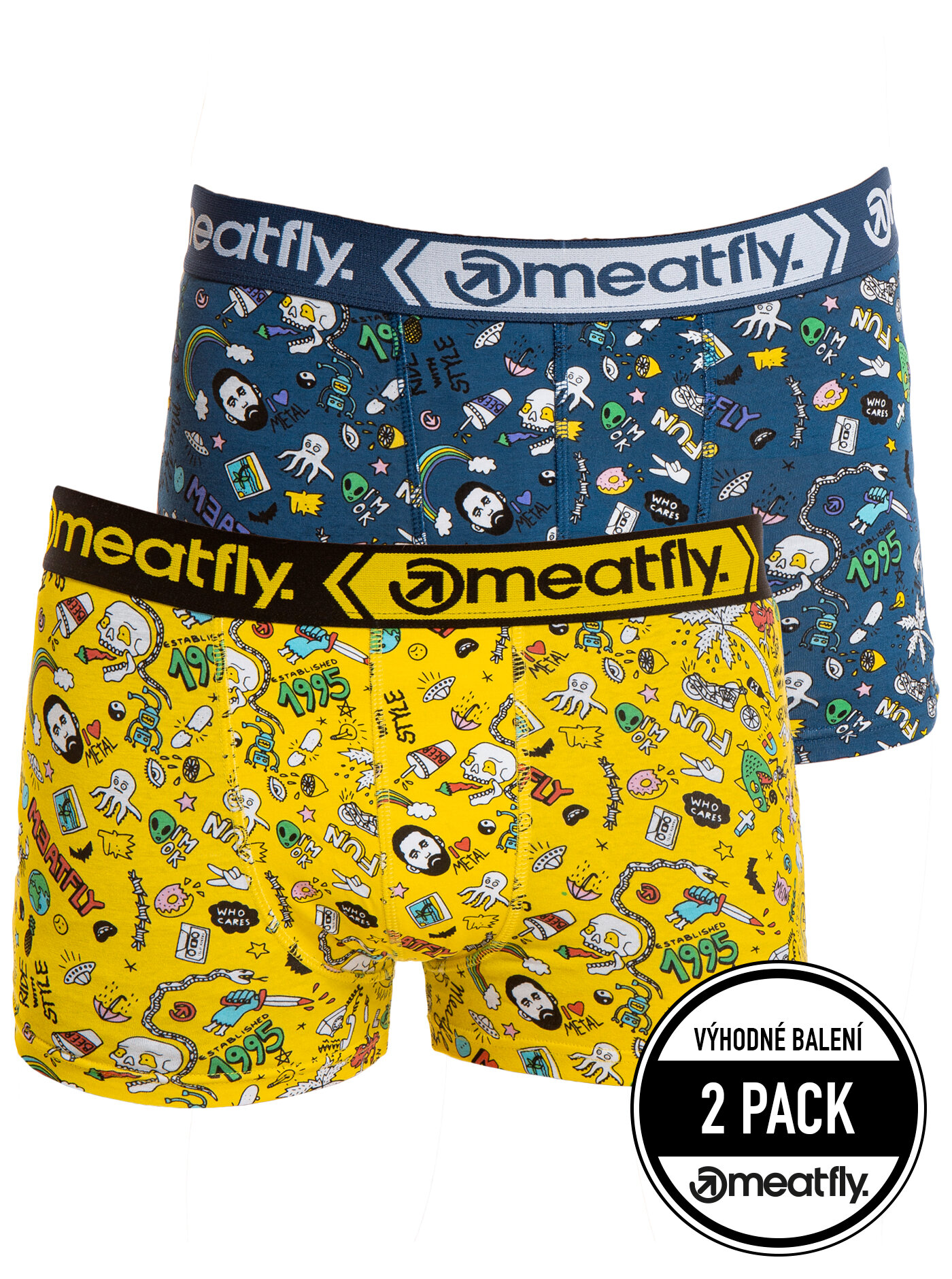 Meatfly pánské boxerky Balboa Boxershorts Double Pack Jamm | Žlutá | Velikost S