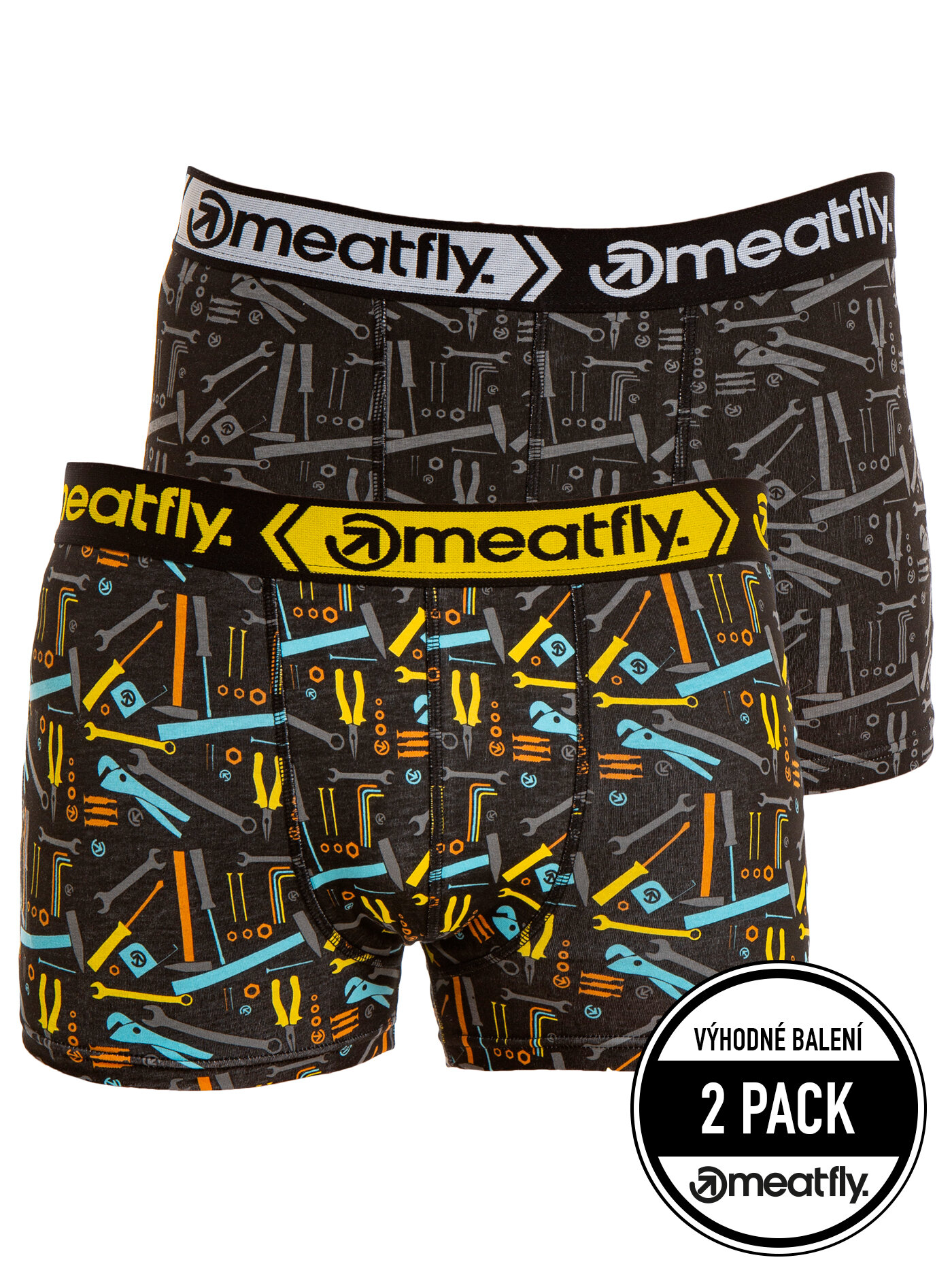 Meatfly pánské boxerky Balboa Boxershorts Double Pack Tools | Černá | Velikost S
